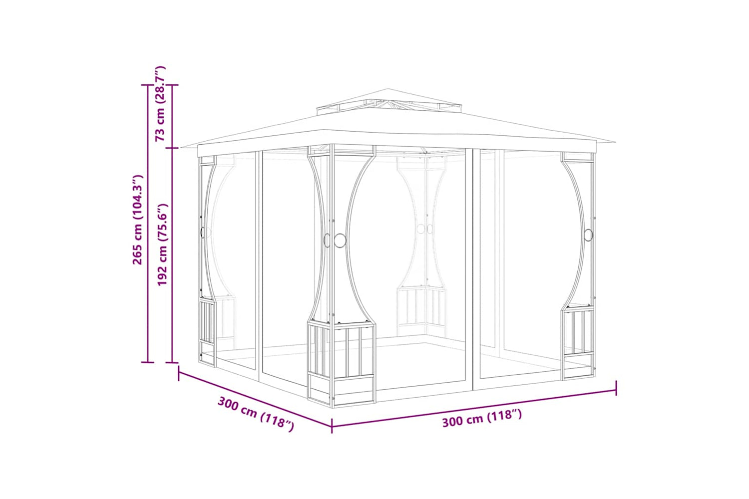 vidaXL 48595 Gazebo With Nets 300x300x265cm Cream-6