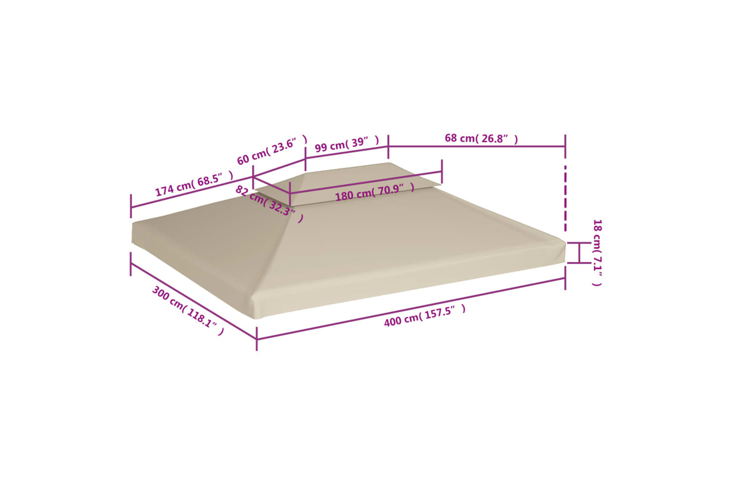Vidaxl Gazebo Cover Canopy Replacement 310 G / M2 Beige 3 X 4 M-6