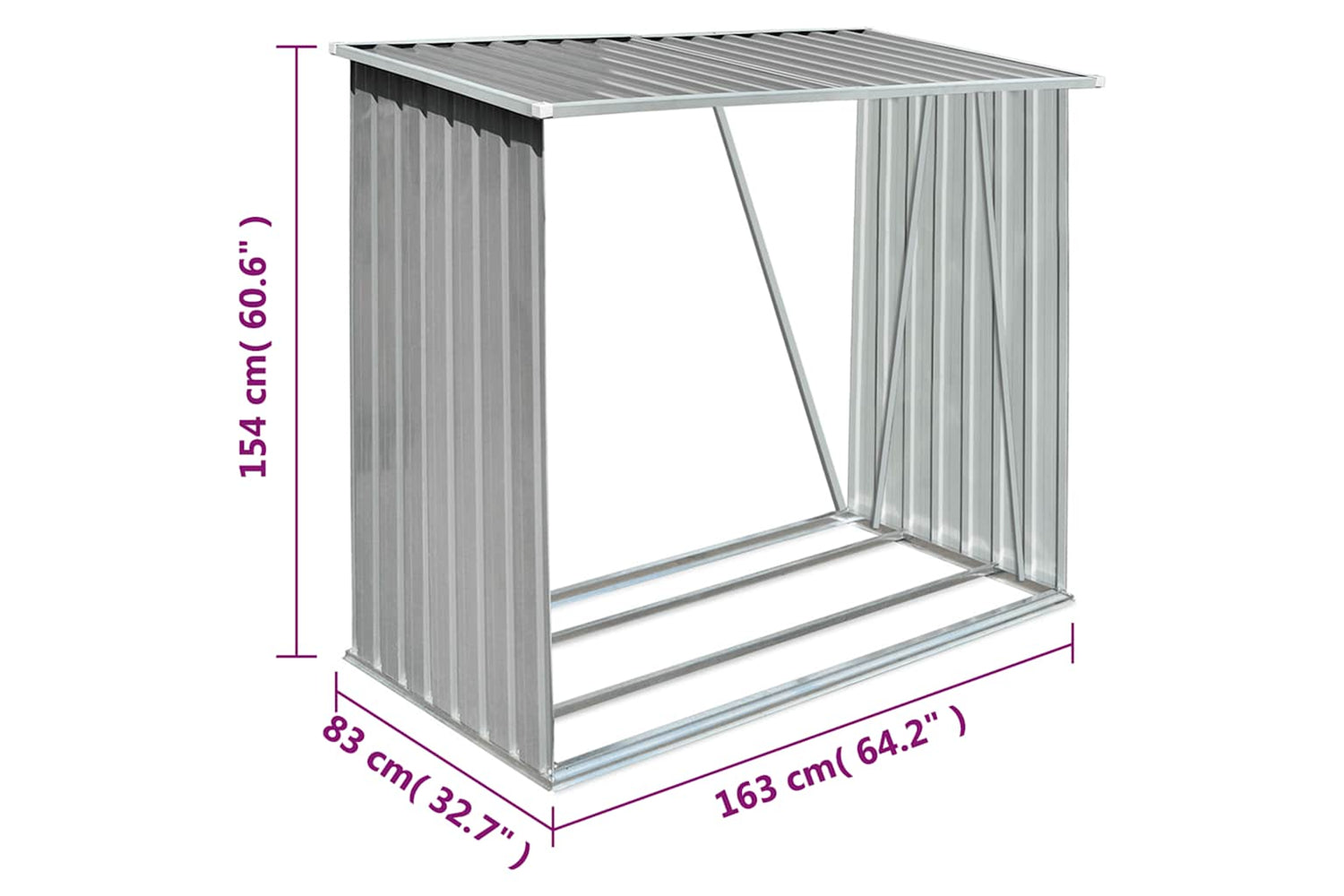 vidaXL 44959 Garden Log Storage Shed Galvanised Steel 163x83x154cm Grey-6