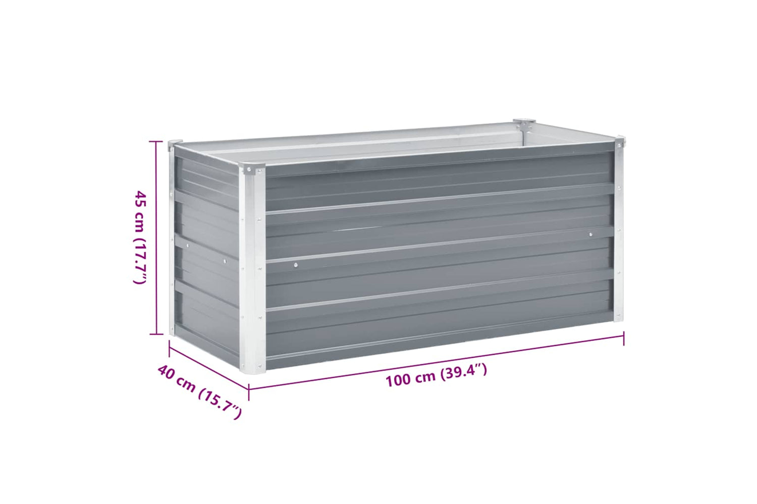Vidaxl Garden Raised Bed Galvanised Steel 100x40x45 Cm Grey-6