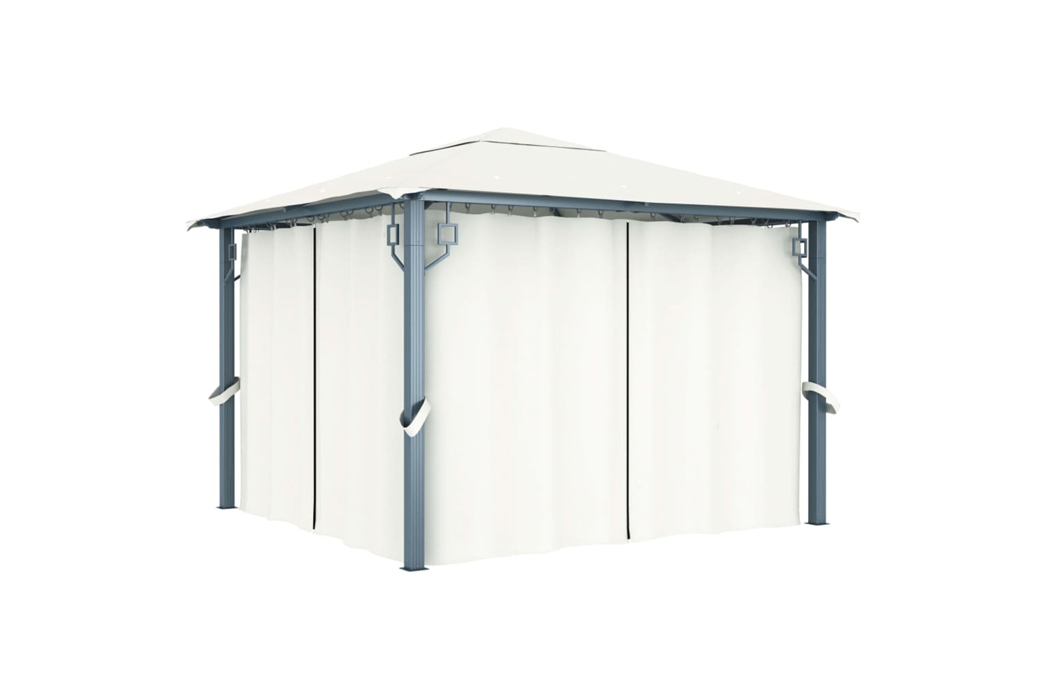 Vidaxl 3070332 Gazebo With Curtain&led String Lights 3x3 M Cream Aluminium-2