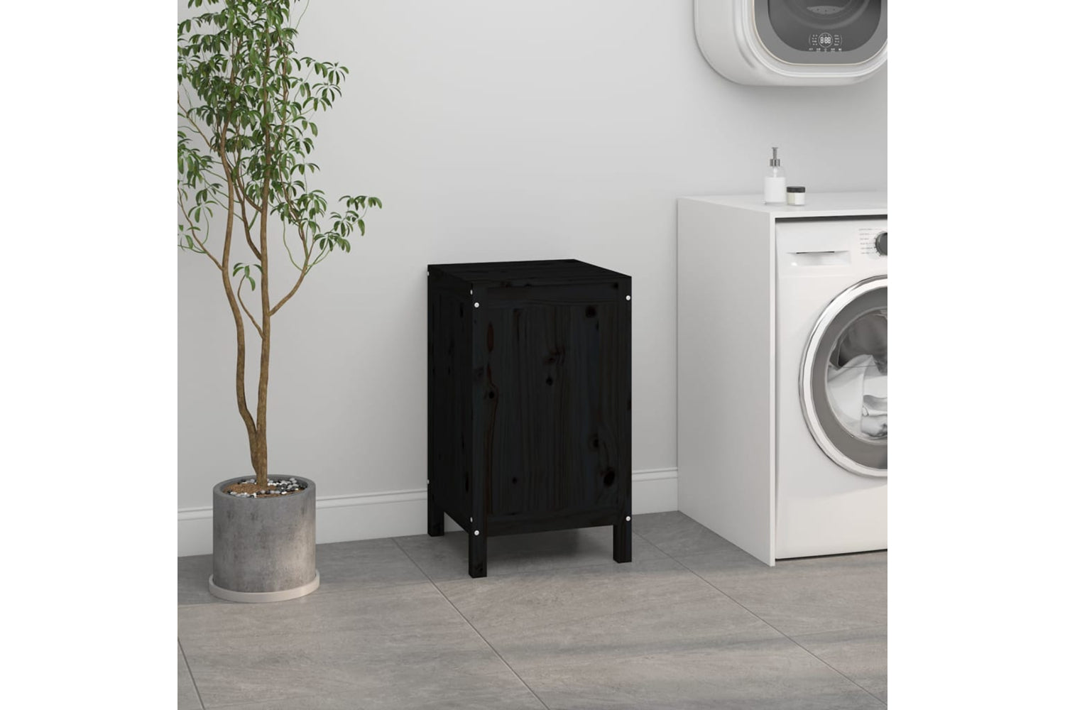 vidaXL 823578 Laundry Box Black 44x44x76cm Solid Wood Pine-2