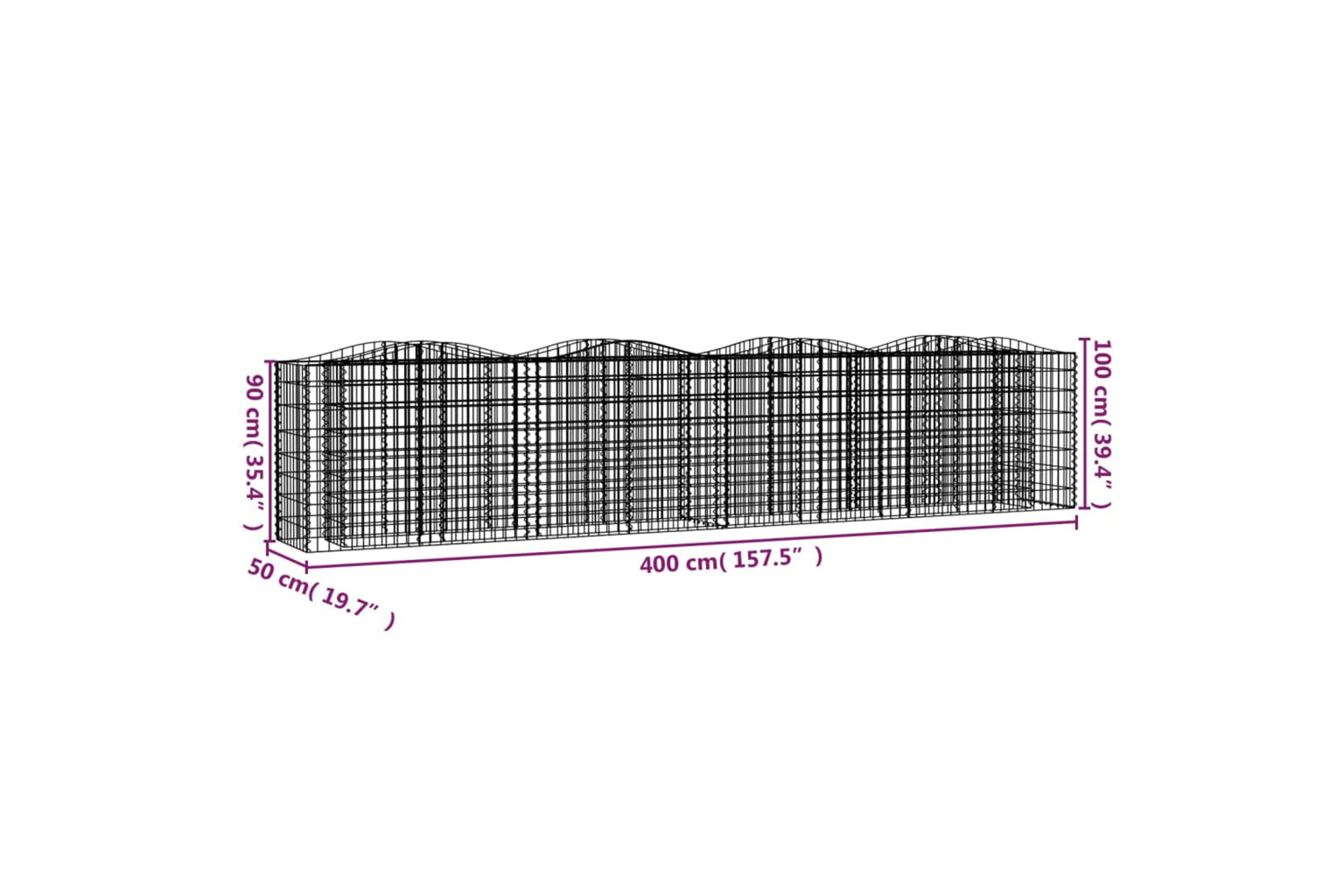 vidaXL 153547 Arched Gabion Raised Bed 400x50x100cm Galvanised Iron-4