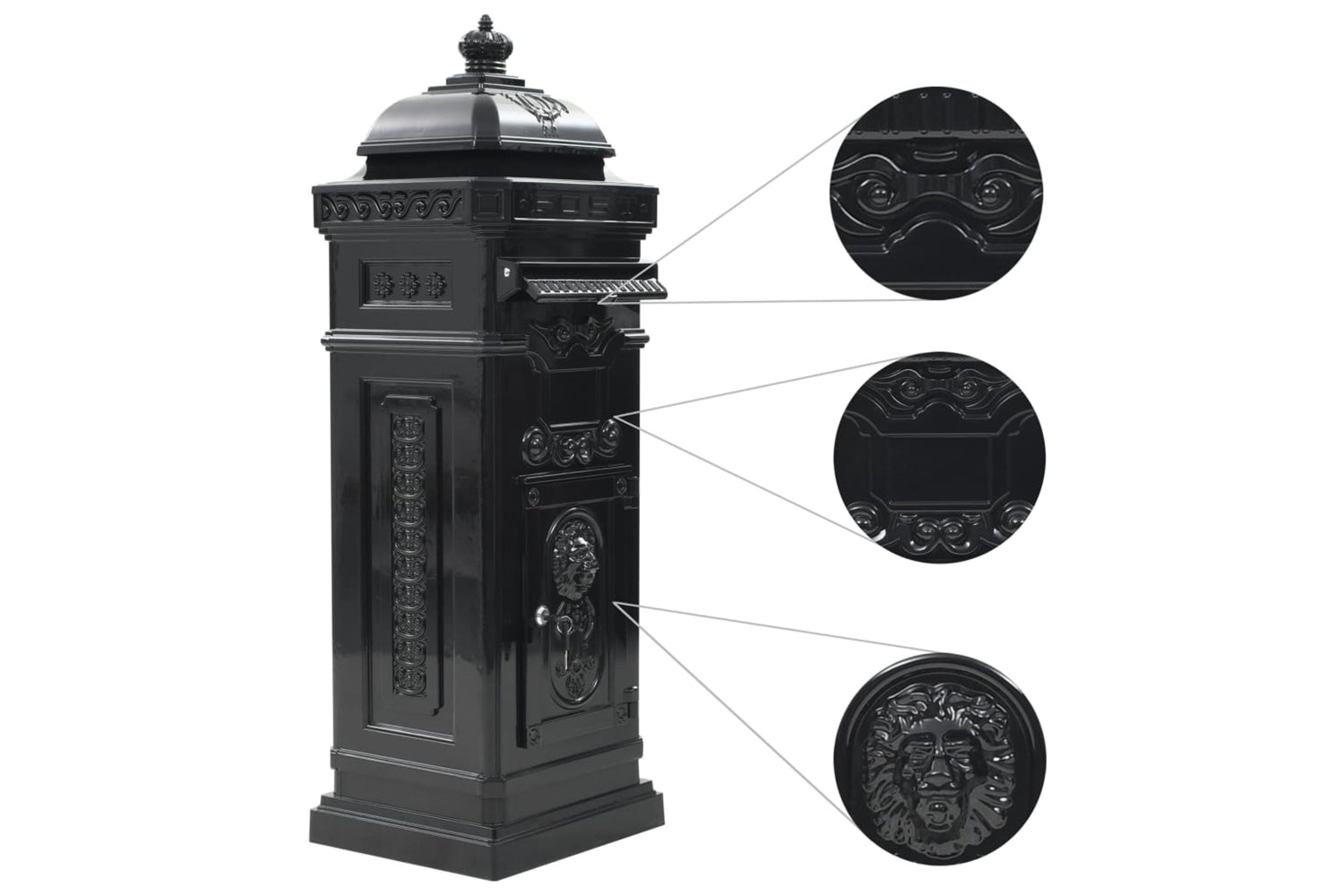 Vidaxl 43888 Pillar Letterbox Aluminium Vintage Style Rustproof Black-4
