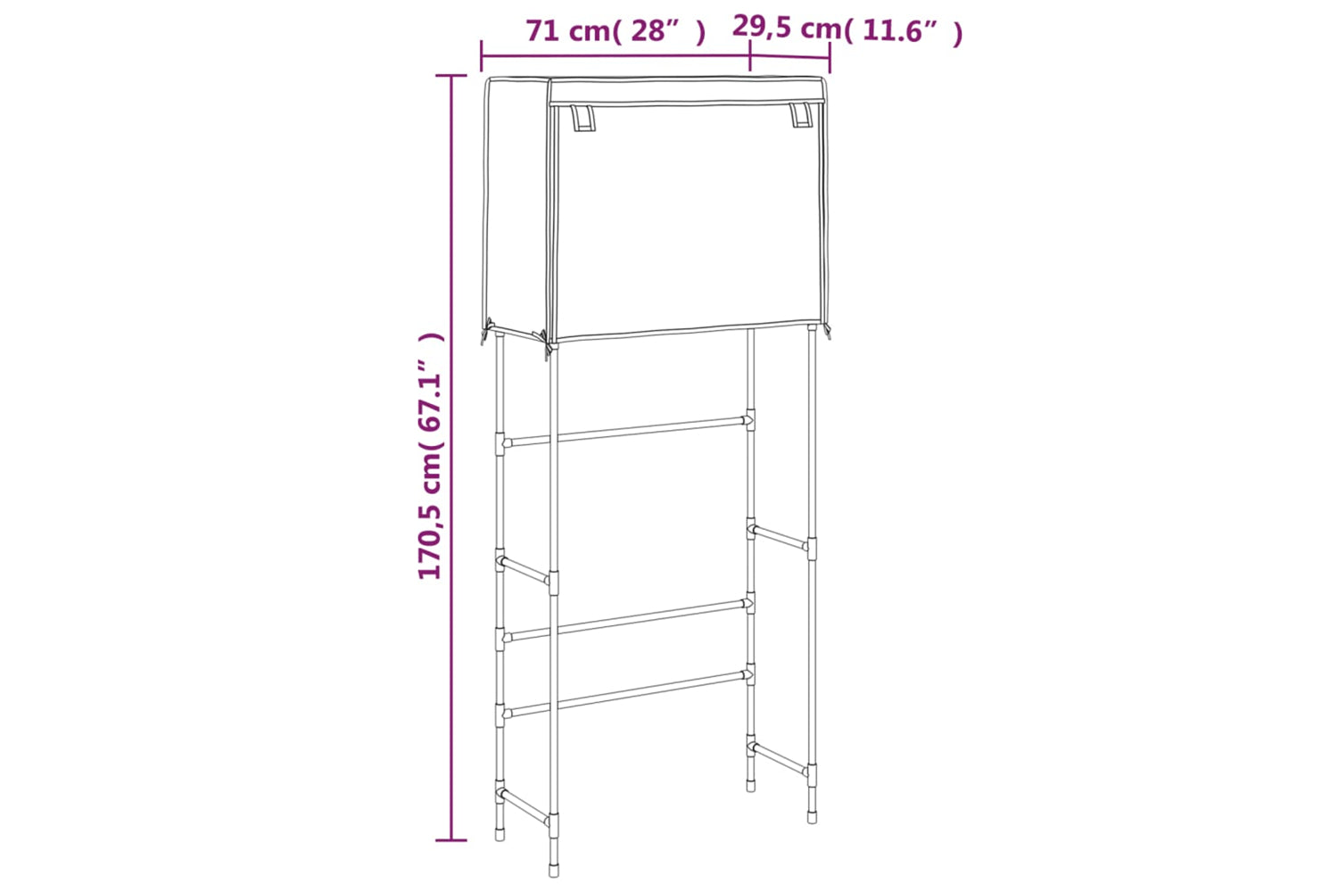 vidaXL 343135 2-tier Storage Rack Over Laundry Machine Black 71x29.5x170.5cm Iron-8
