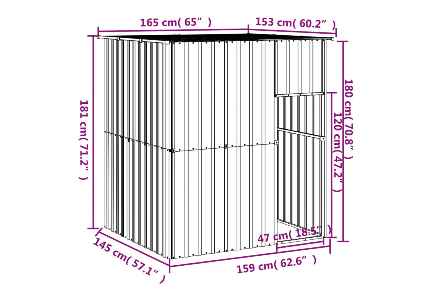 vidaXL 172364 Dog House With Roof Light Grey 165x153x181cm Galvanised Steel-4