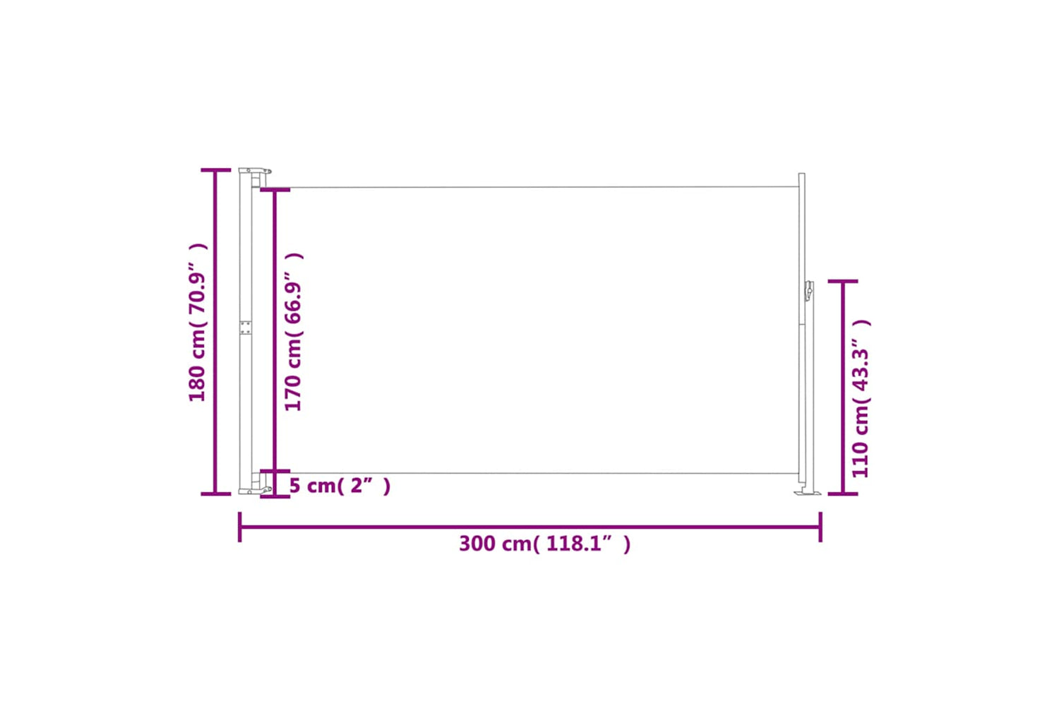 vidaXL 313399 Patio Retractable Side Awning 180x300cm Black-6