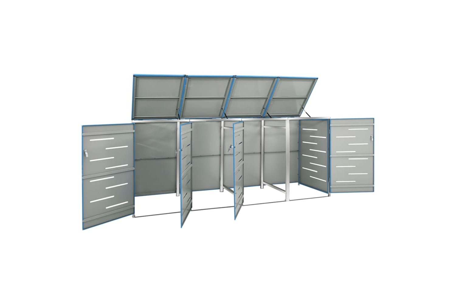 vidaXL Quadruple Wheelie Bin Shed 276.5x77.5x112.5cm Stainless Steel-2