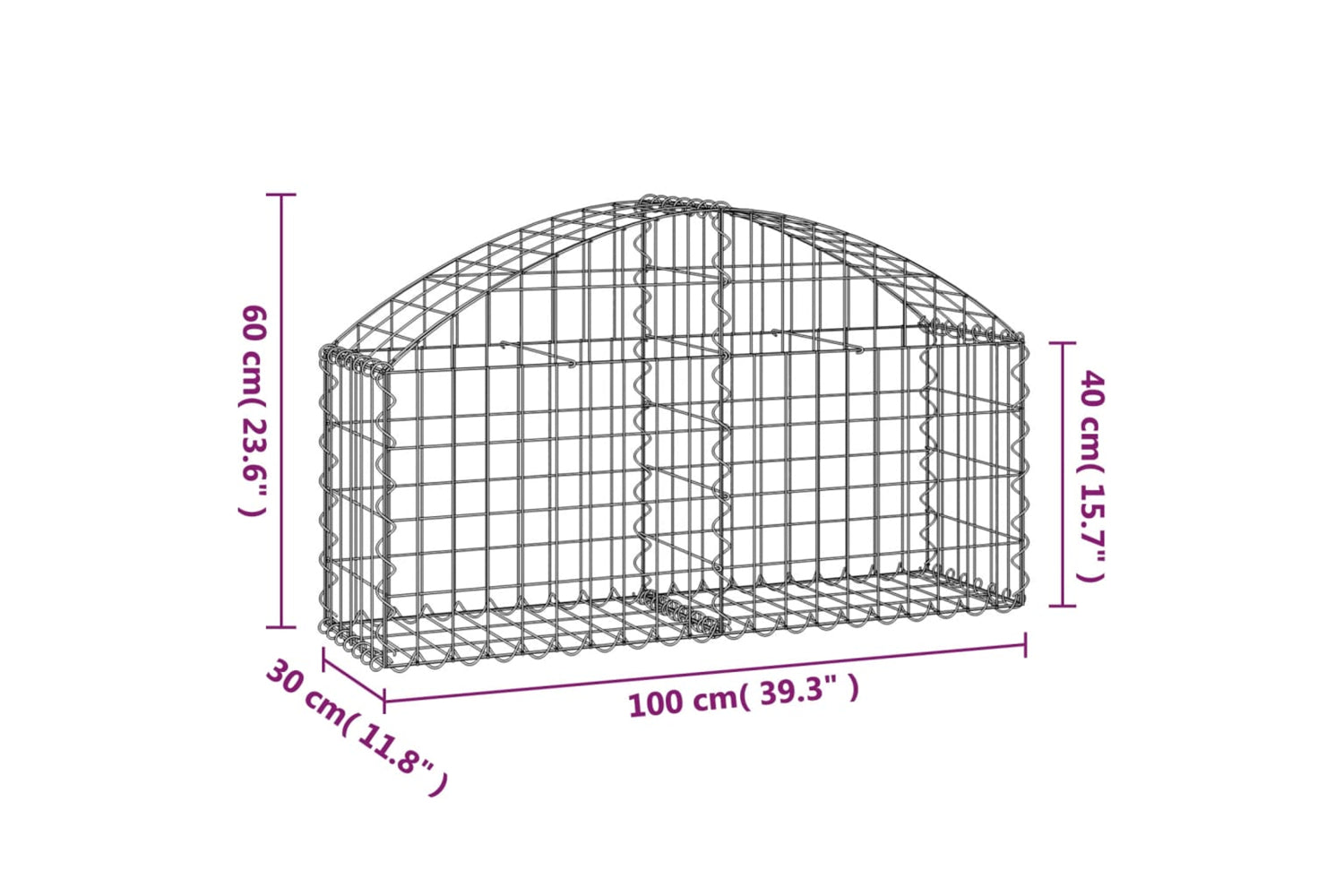 vidaXL 153422 Arched Gabion Basket 100x30x40/60cm Galvanised Iron-4