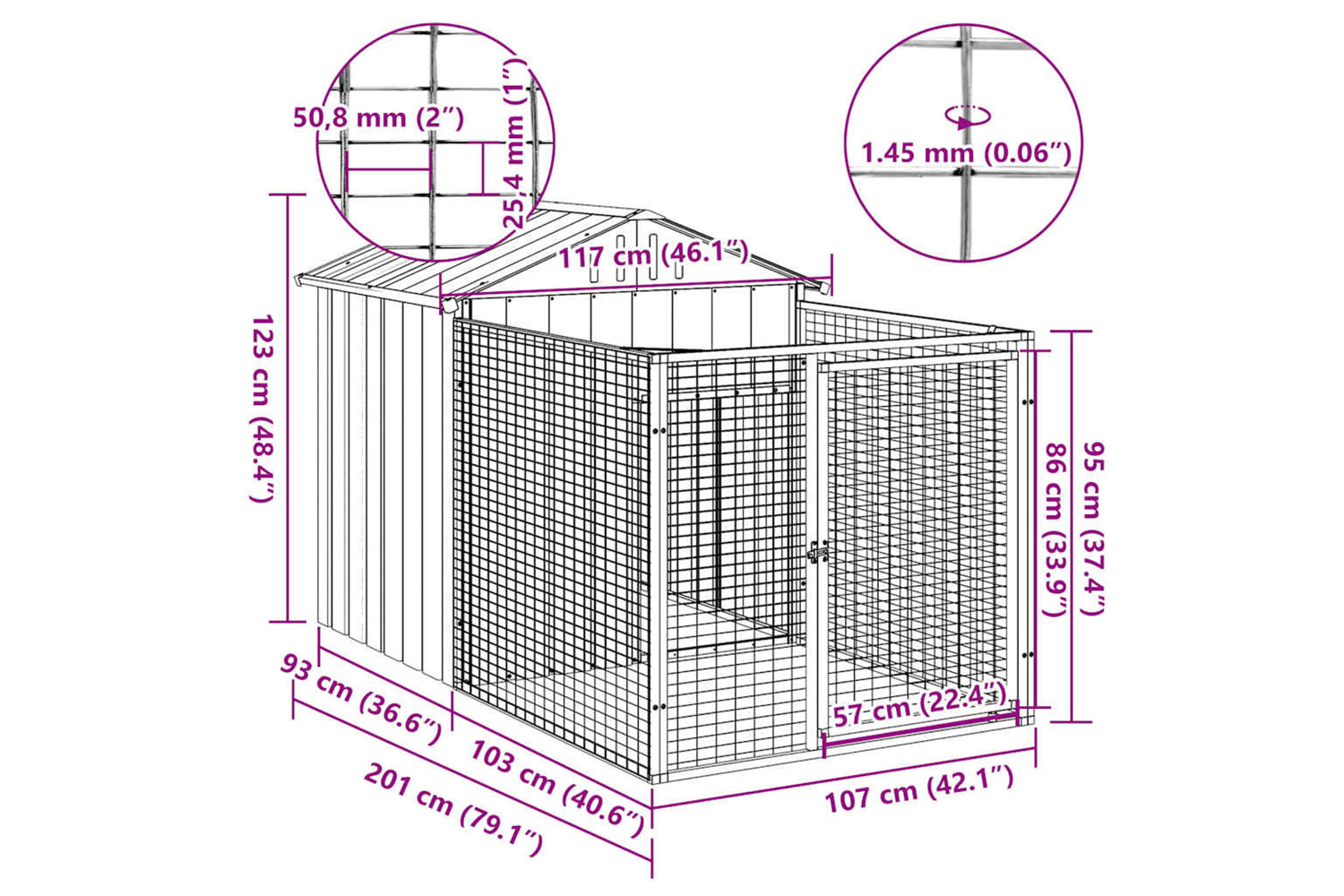 Vidaxl Dog House With Run Light Grey 117x201x123 Cm Galvanised Steel-4
