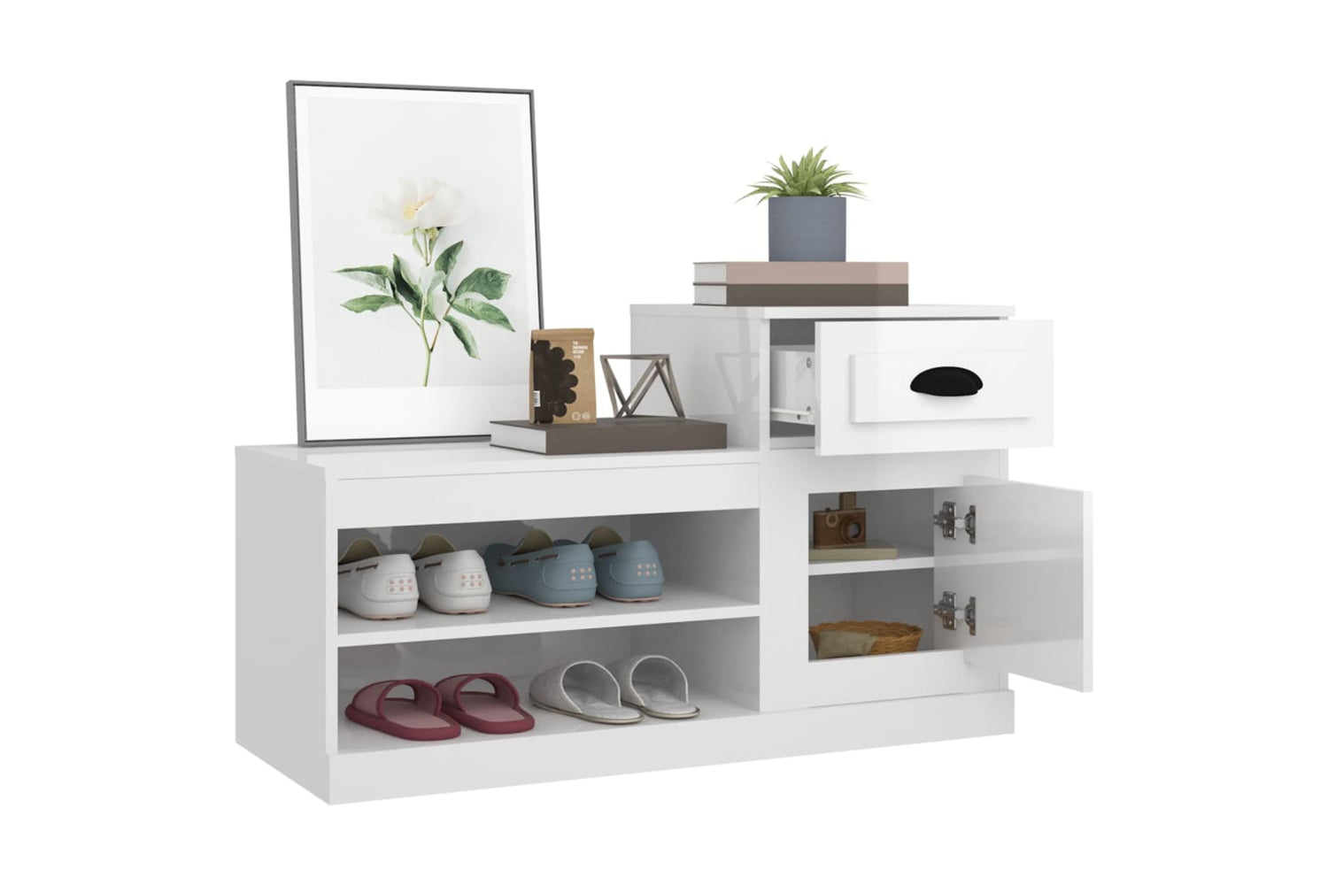 vidaXL 816418 Shoe Cabinet High Gloss White 100x42x60cm Engineered Wood-4