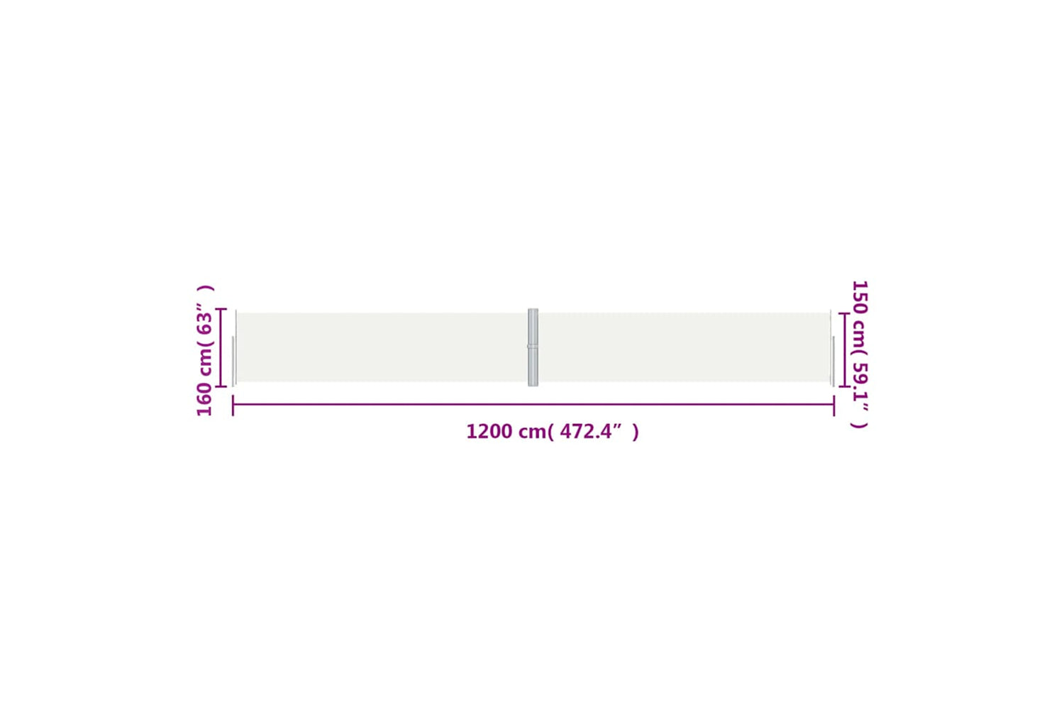 vidaXL Retractable Side Awning Cream 160x1200cm-7