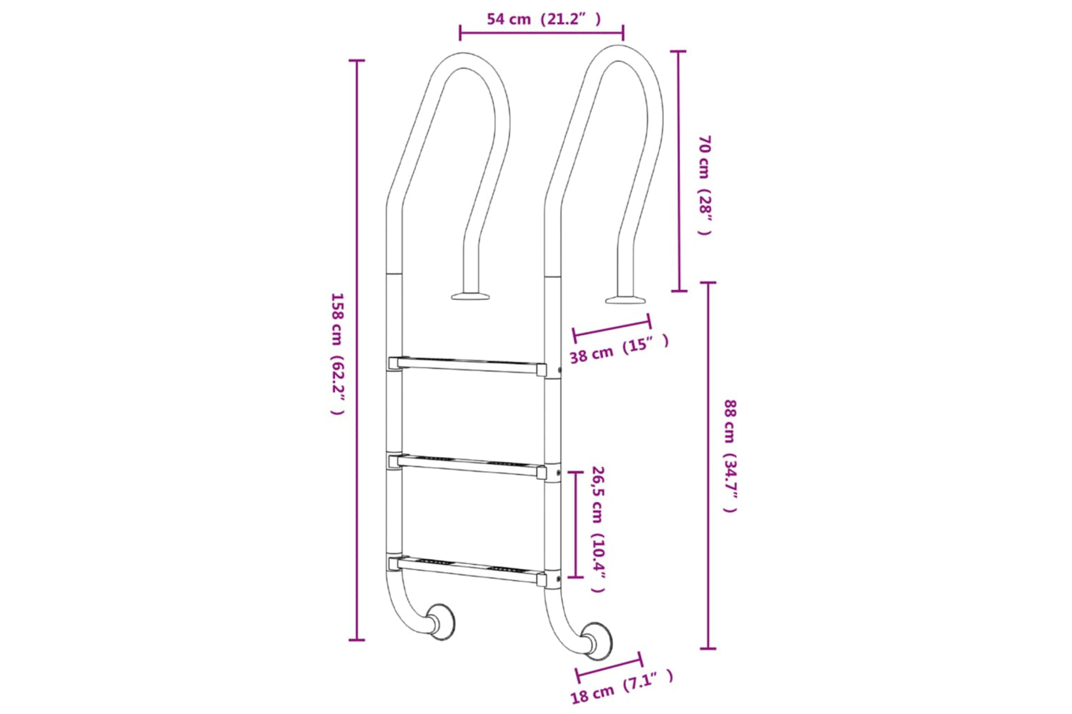 vidaXL 93461 Pool Ladder 54x38x158cm 304 Stainless Steel-5