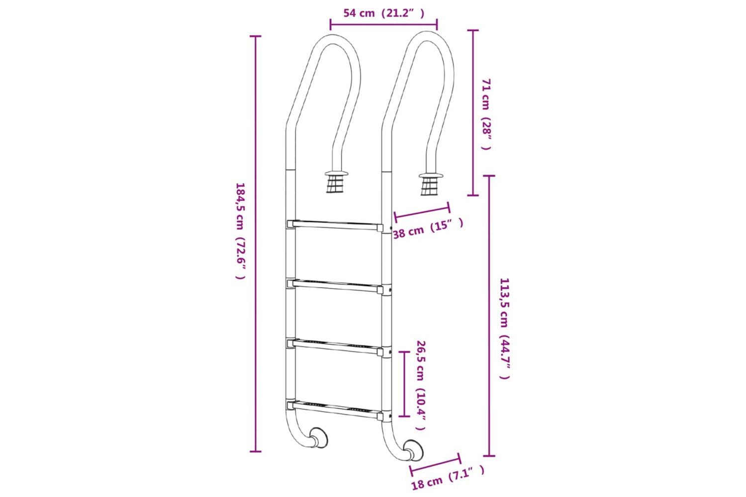 vidaXL 93456 Pool Ladder 54x38x184.5cm 304 Stainless Steel-5