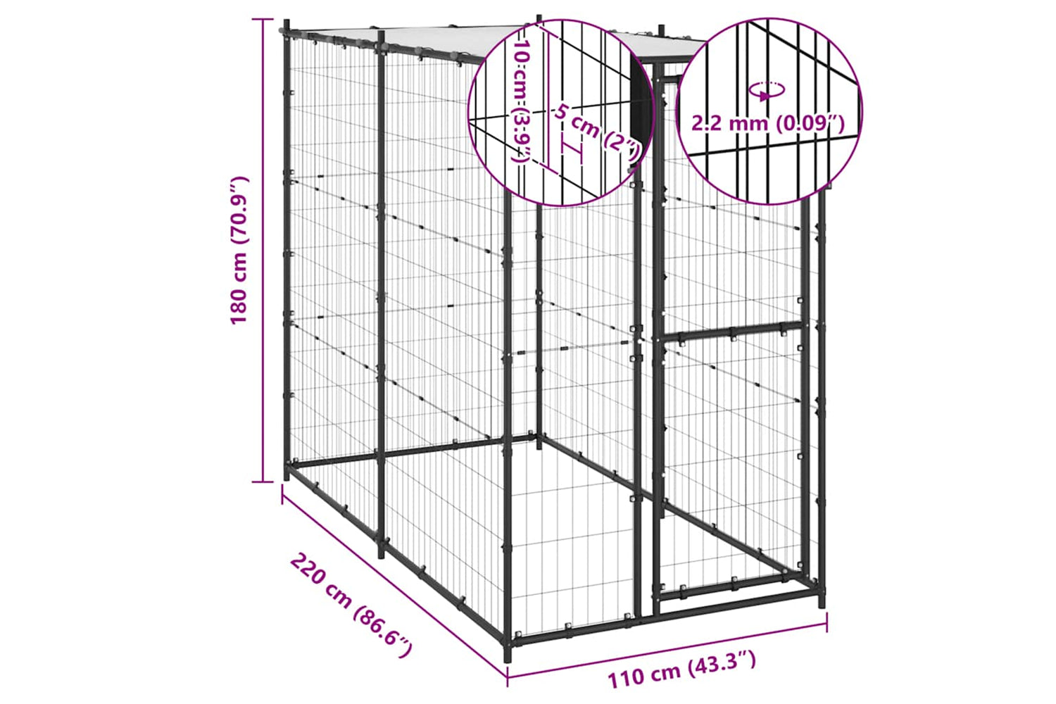 Vidaxl Outdoor Dog Kennel Steel With Roof 110x220x180 Cm-6