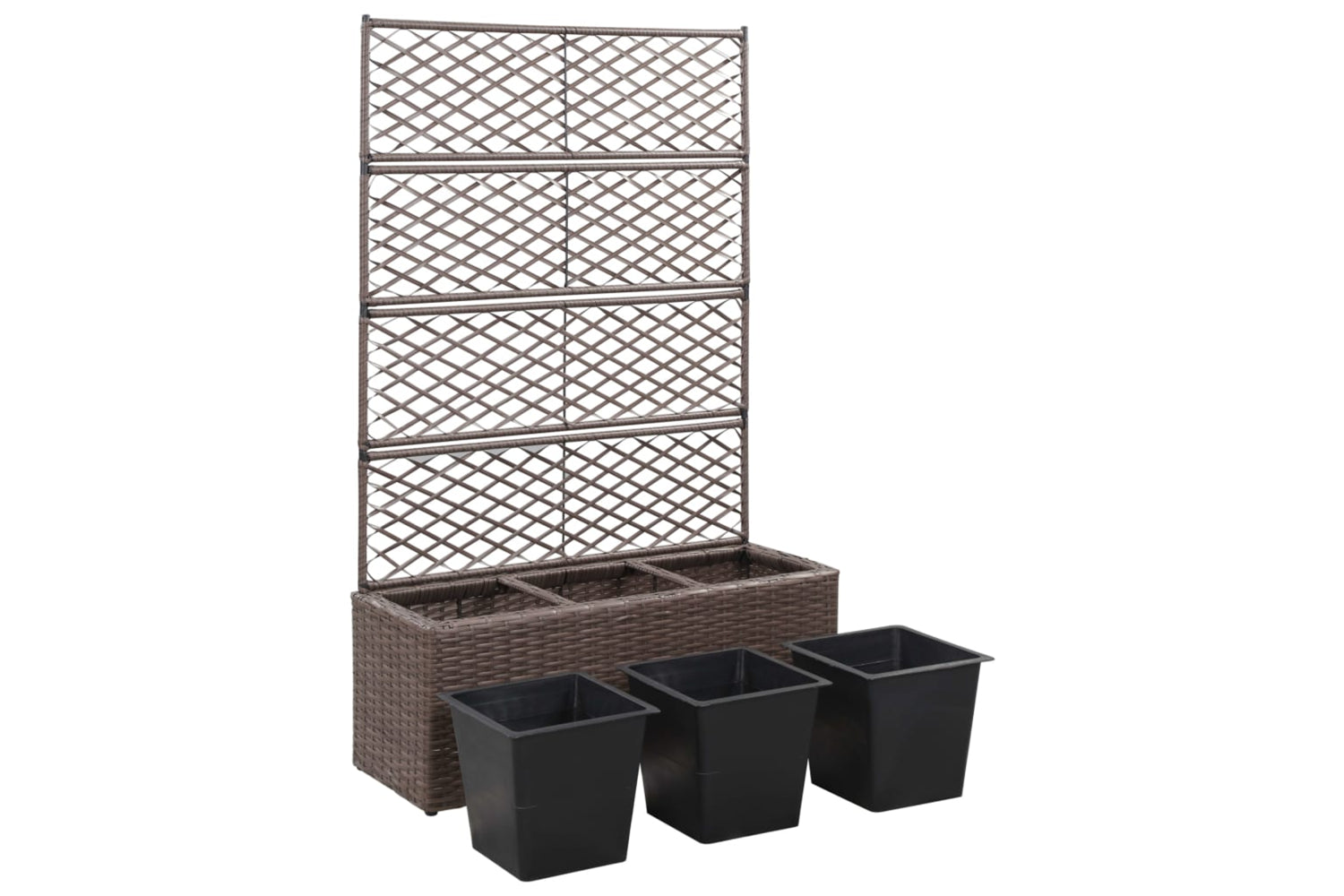 vidaXL 46938 Trellis Raised Bed With 3 Pots 83x30x130cm Poly Rattan Brown-4