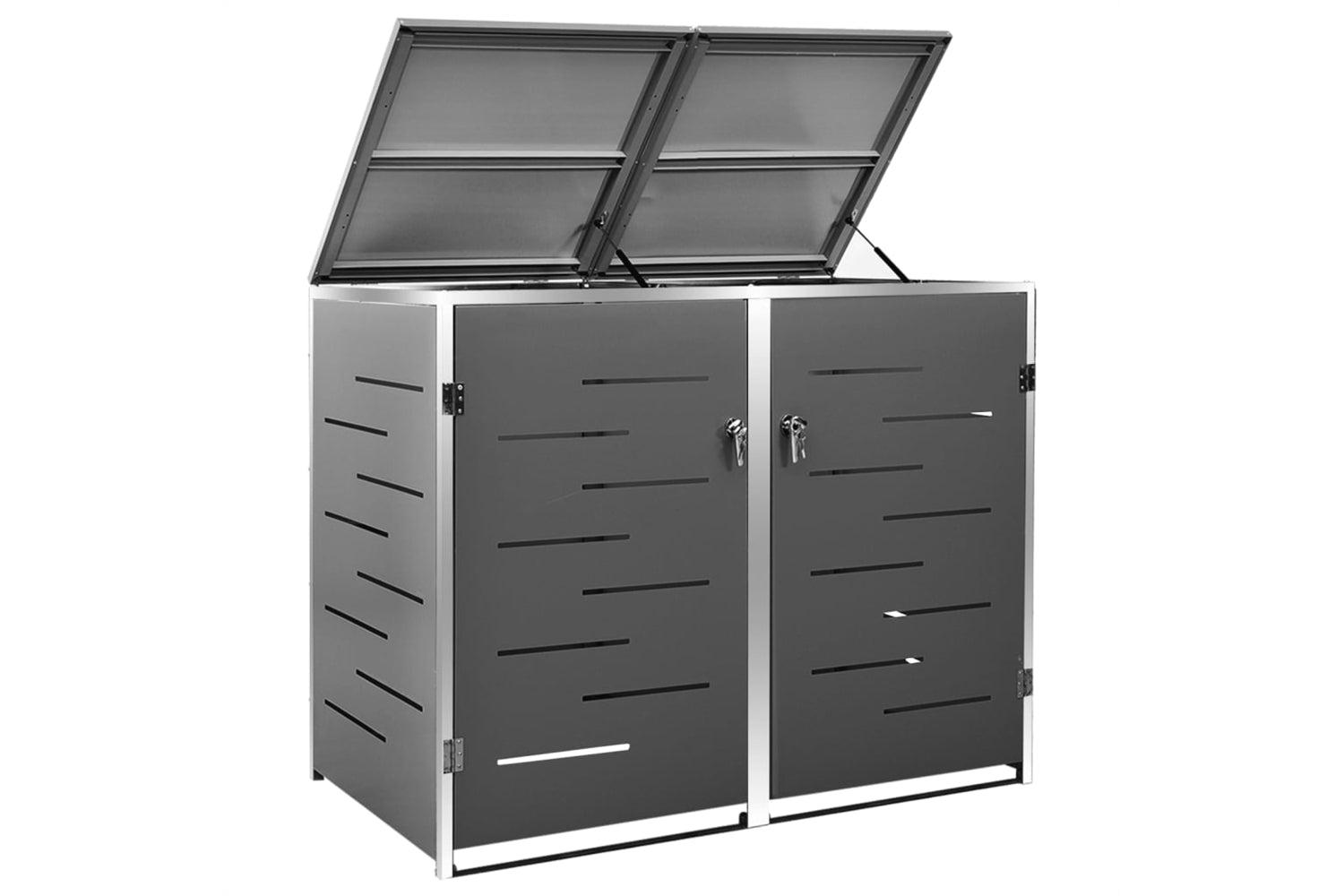 vidaXL Double Wheelie Bin Shed 138x77.5x112.5cm Stainless Steel-5