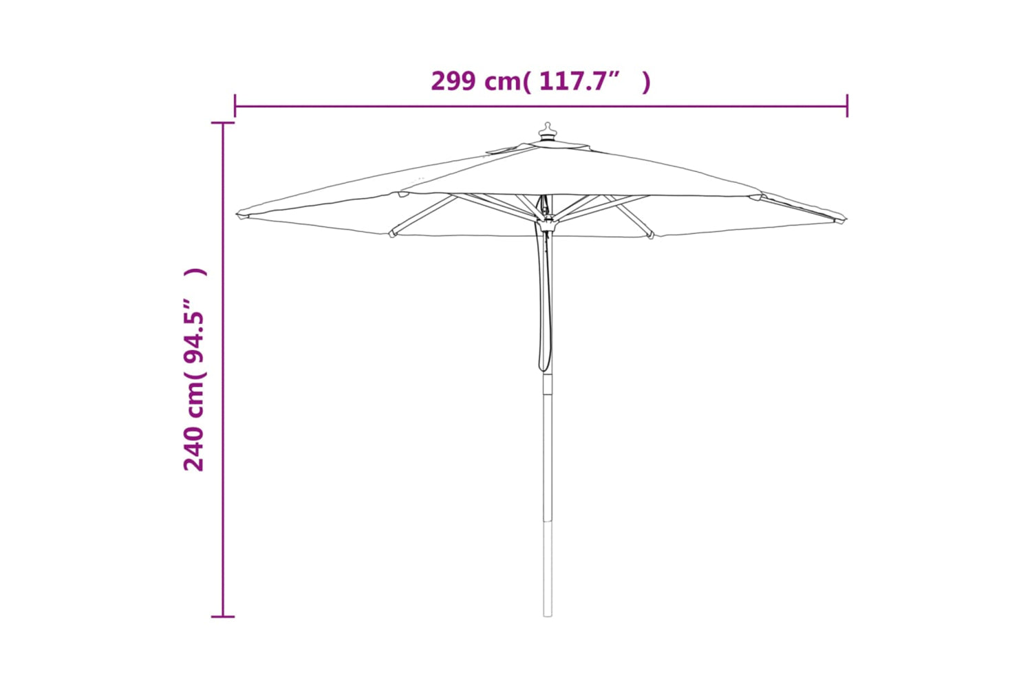 vidaXL 363174 Garden Parasol With Wooden Pole Azure Blue 299x240cm-7