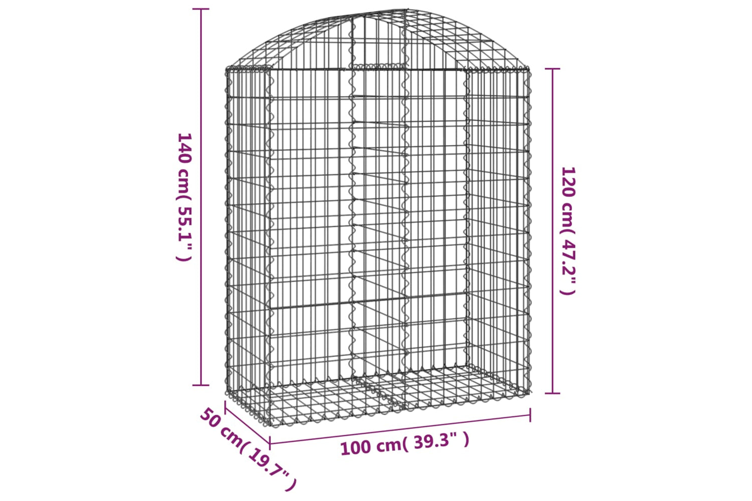 vidaXL 153436 Arched Gabion Basket 100x50x120/140cm Galvanised Iron-4