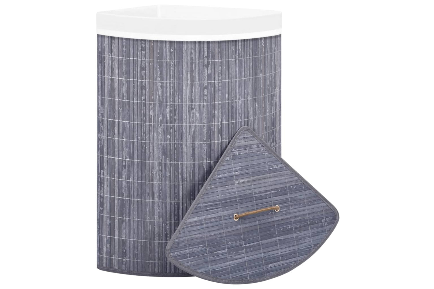 Vidaxl 320761 Bamboo Corner Laundry Basket Grey 60 L-3
