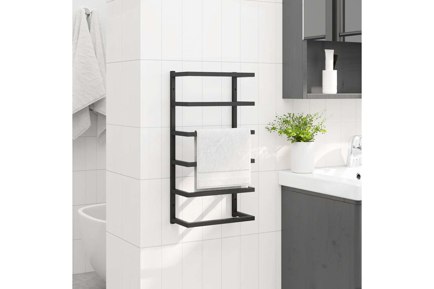 vidaXL 336123 Towel Rack Black 24x12x48cm Steel-2
