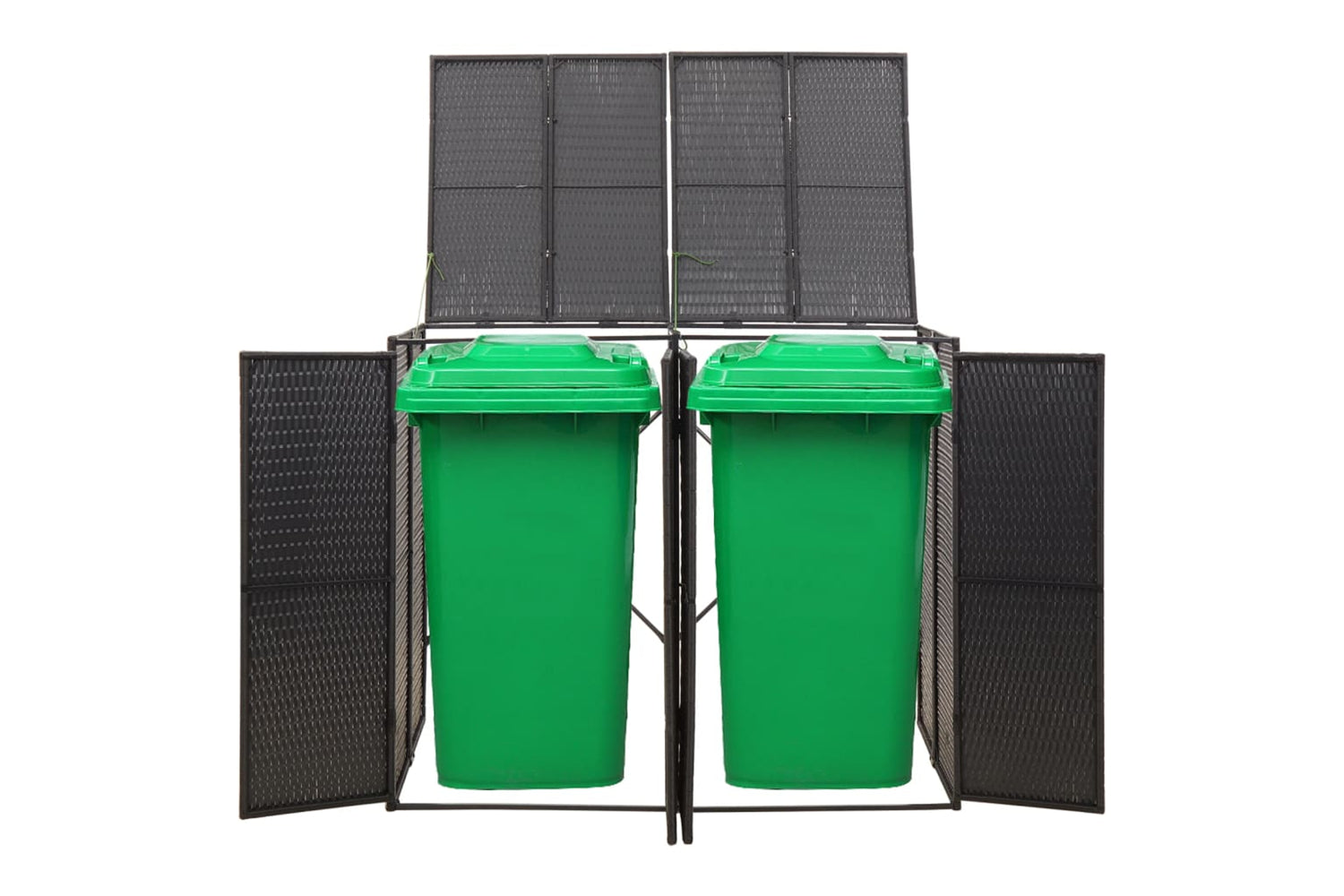 vidaXL 319861 Double Wheelie Bin Shed Black 140x80x117cm Poly Rattan-2