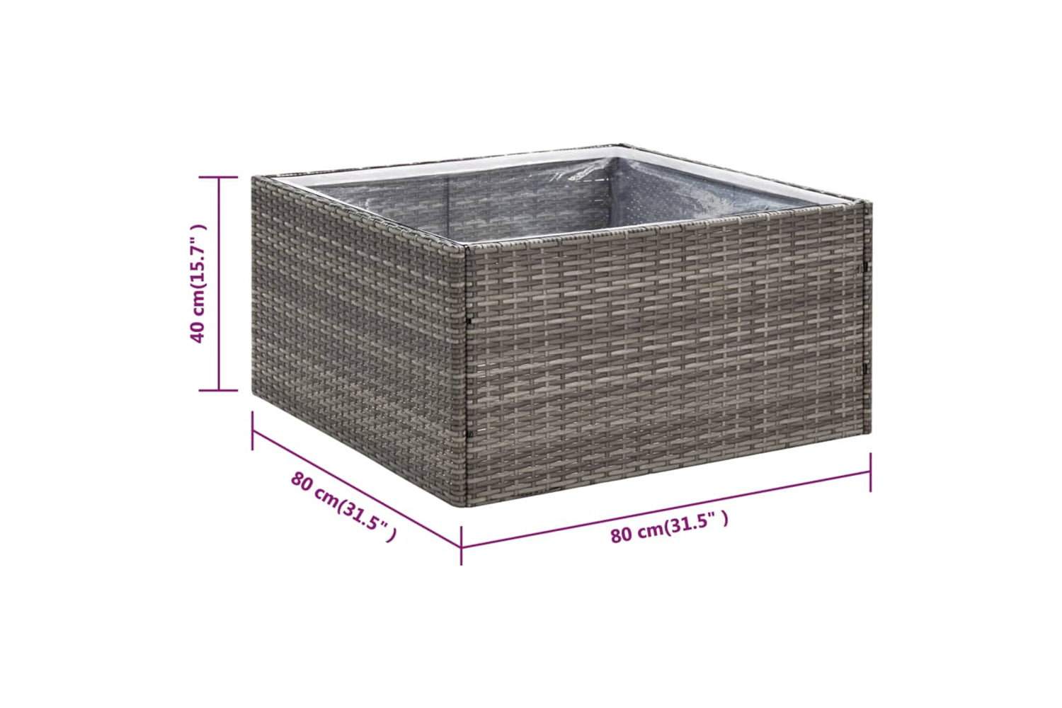 vidaXL 319175 Garden Planter Grey 80x80x40cm Poly Rattan-5