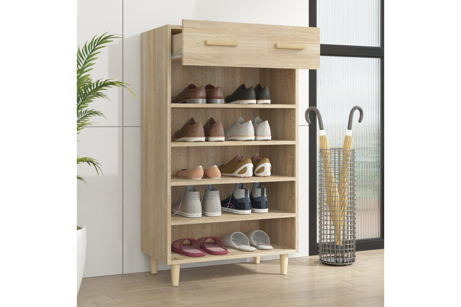 vidaXL 812783 Shoe Cabinet Sonoma Oak 60x35x105cm Engineered Wood-2
