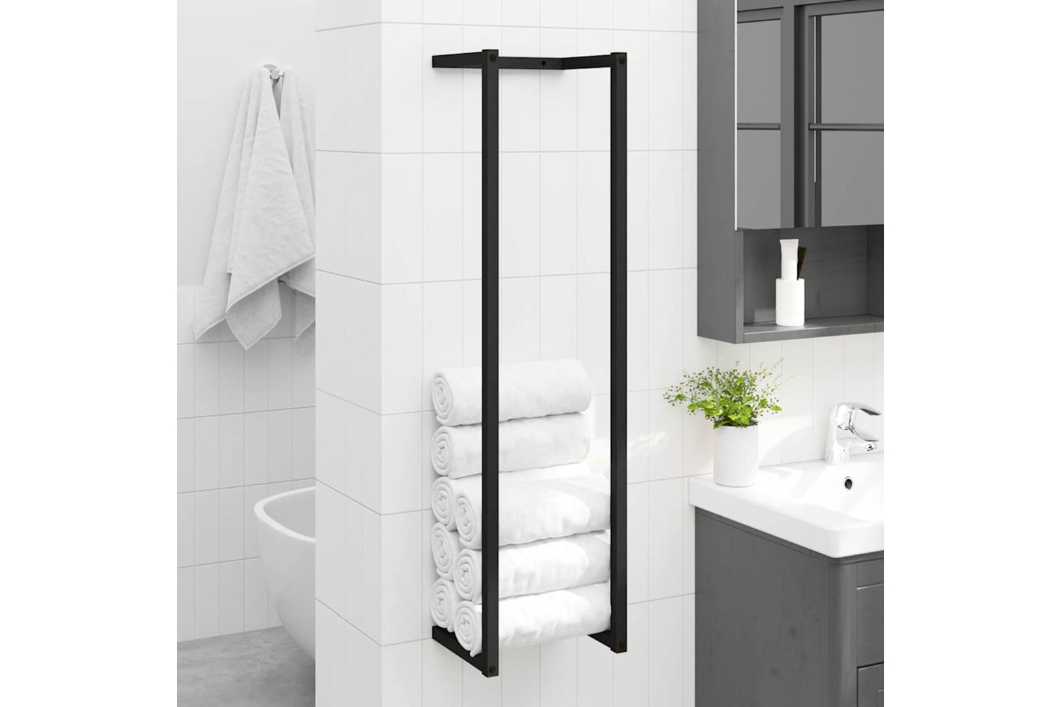 vidaXL 325918 Towel Rack Black 25x20x95cm Iron-2