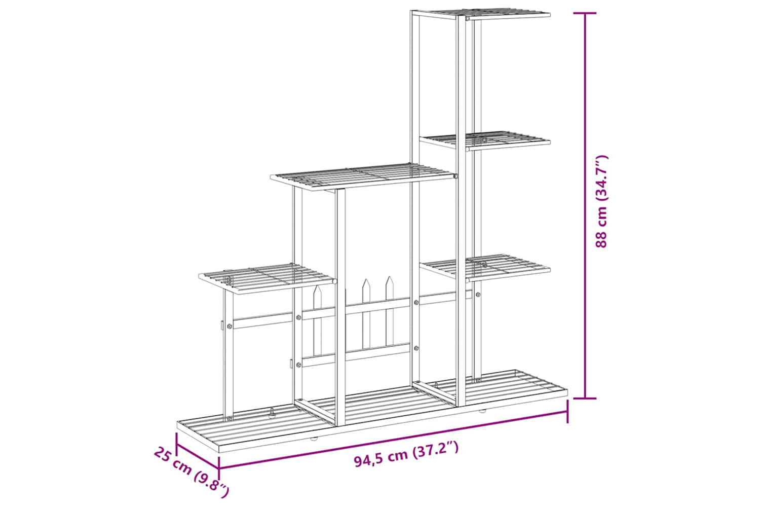 vidaXL 336113 Flower Stand 94.5x25x88cm White Metal-8