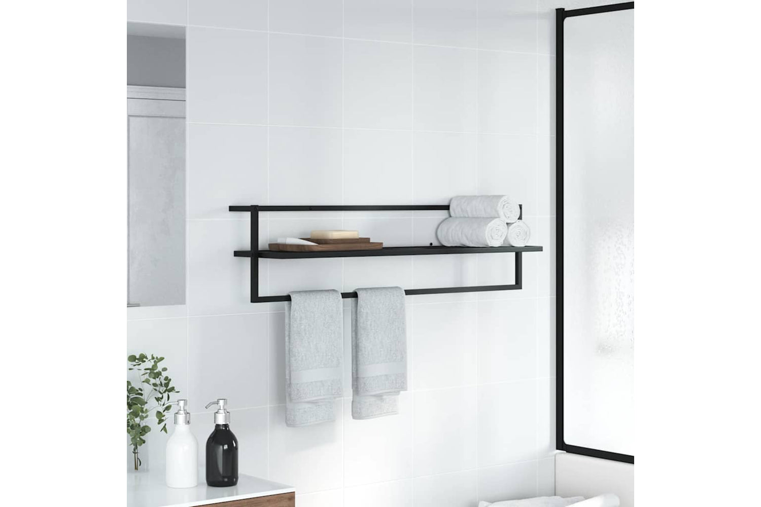 vidaXL 336122 Towel Rack Black 95x25x22cm Iron-2