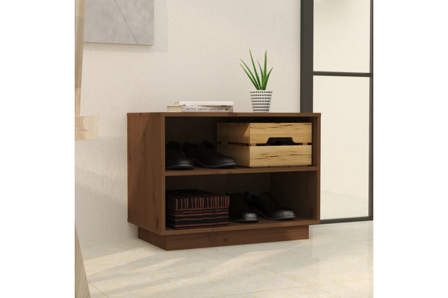 vidaXL 813548 Shoe Cabinet Honey Brown 60x34x45cm Solid Wood Pine-2
