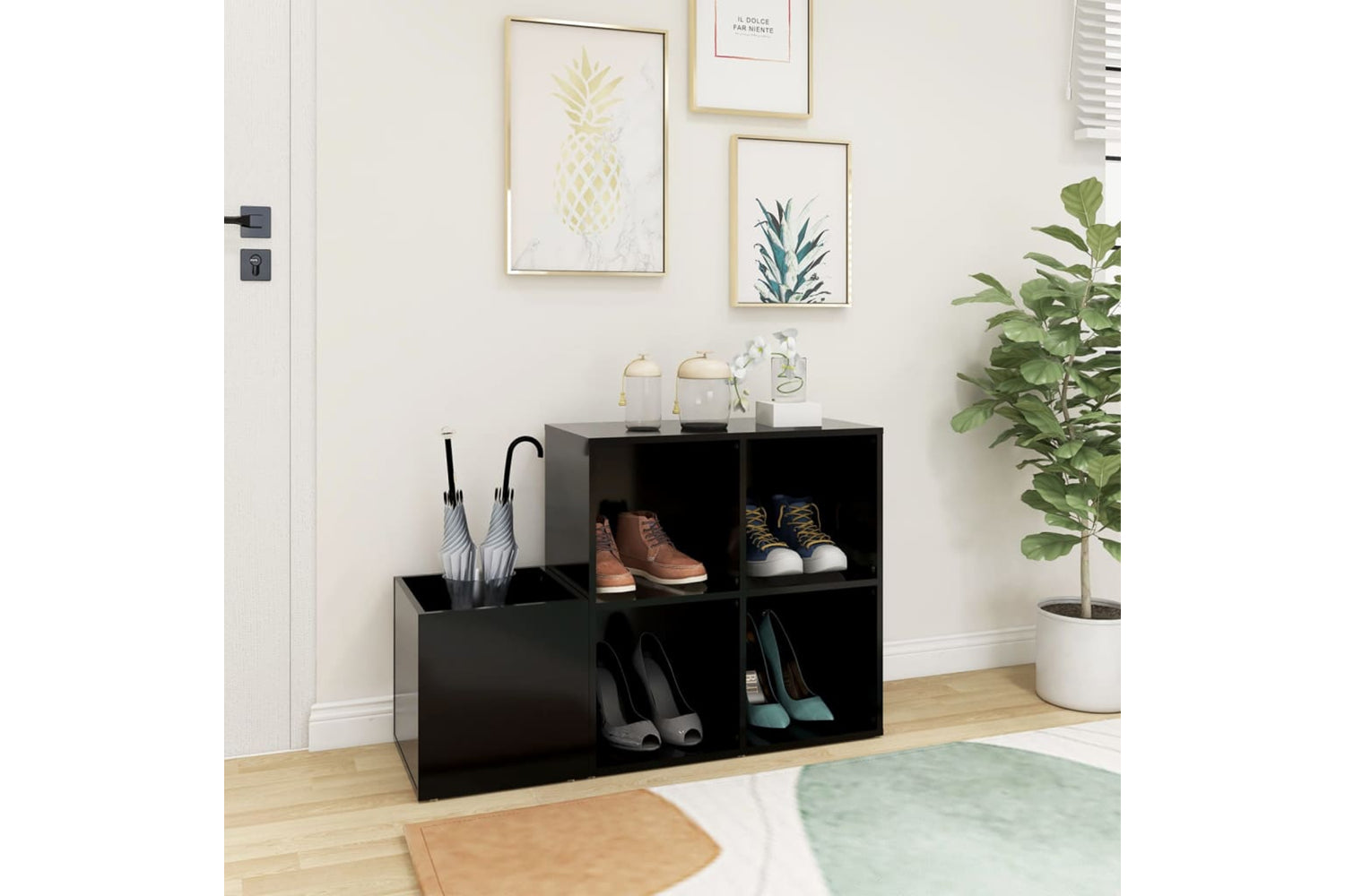 vidaXL 808252 Hall Shoe Cabinet Black 105x35.5x70cm Engineered Wood-2
