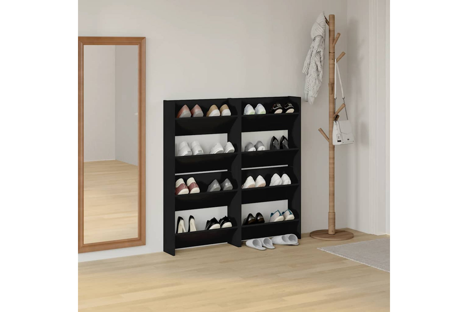 vidaXL 806719 Wall Shoe Cabinets 4 Pcs Black 60x18x60cm Engineered Wood-2