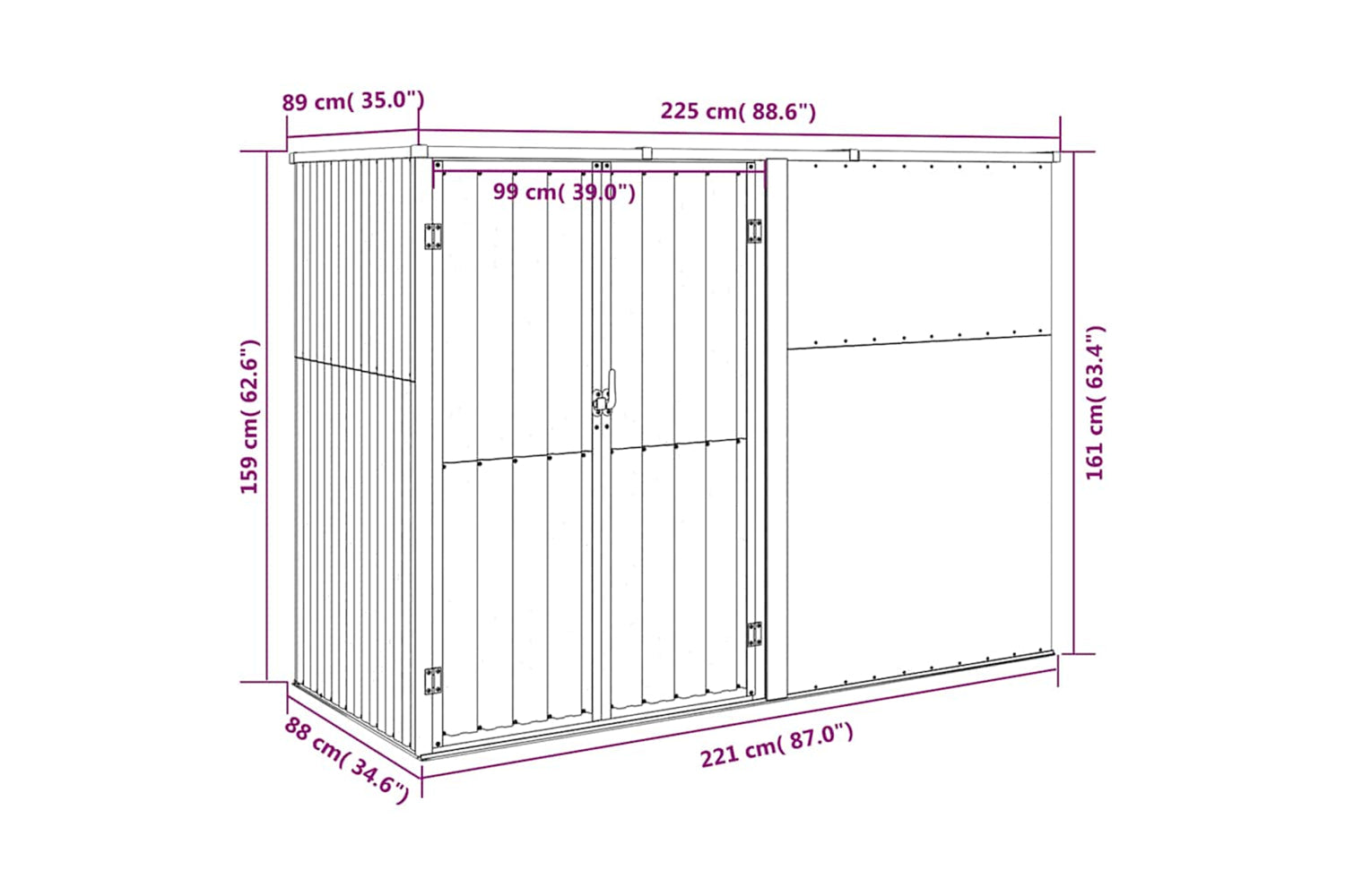 vidaXL 316214 Garden Tool Shed Grey 225x89x161cm Galvanised Steel-6