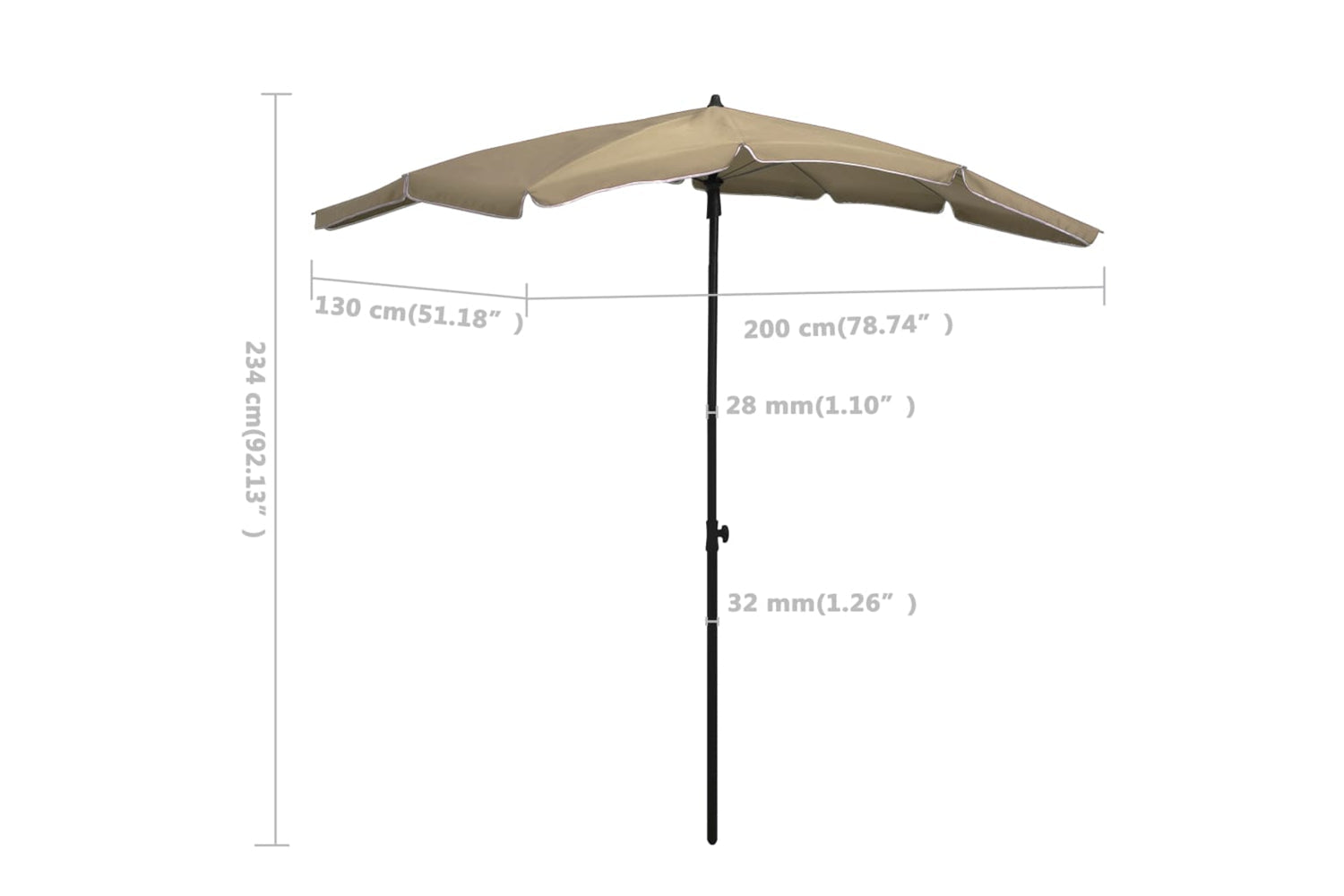 vidaXL 315554 Garden Parasol With Pole 200x130cm Taupe-6