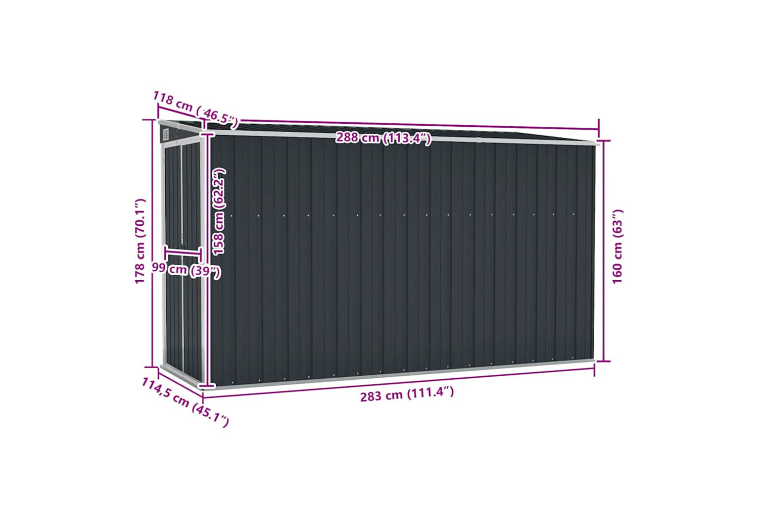 vidaXL 316227 Wall-mounted Garden Shed Anthracite 118x288x178cm Steel-6