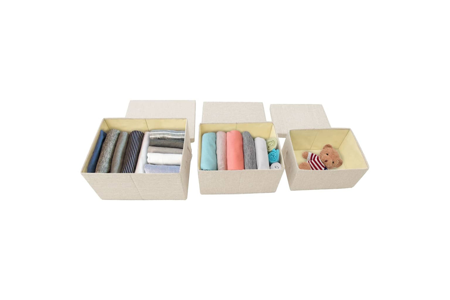 Vidaxl 332920 Stackable Storage Box Set Of 3 Piece Fabric Cream-2