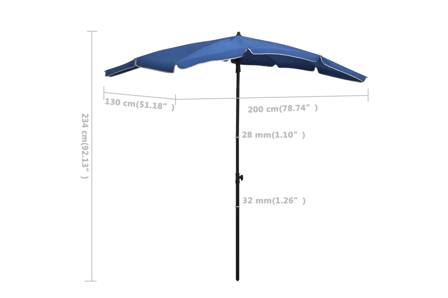 vidaXL 315558 Garden Parasol With Pole 200x130cm Azure Blue-6