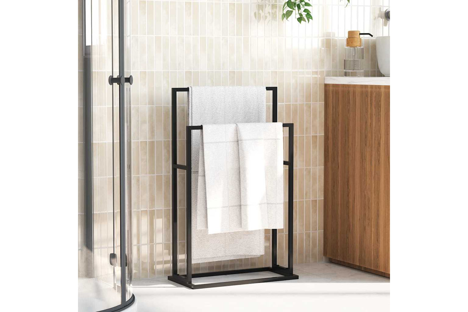 vidaXL 336127 Freestanding Towel Rack Black 48x24x78.5cm Iron-2