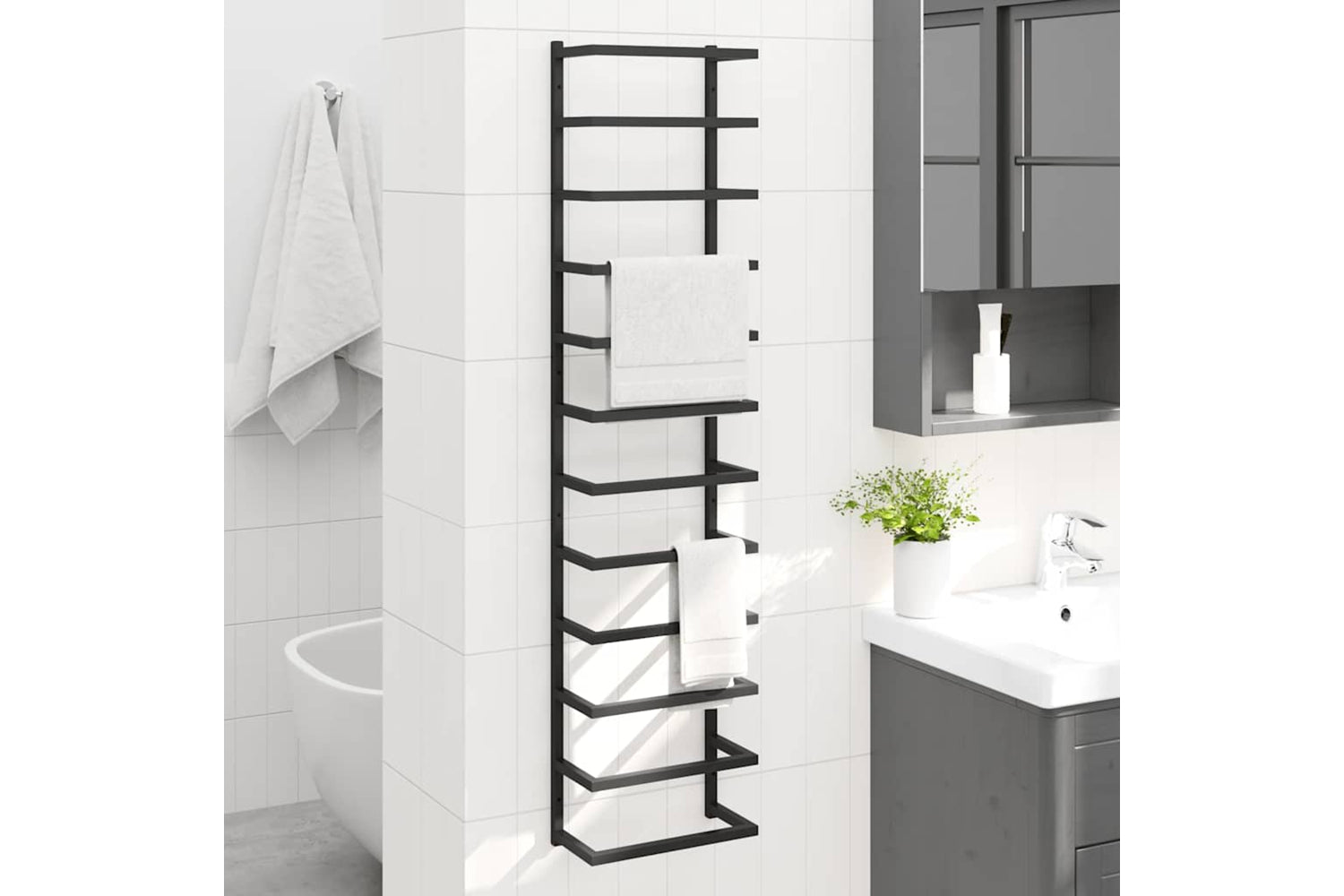 vidaXL 336125 Towel Rack Black 24x12x96cm Steel-2