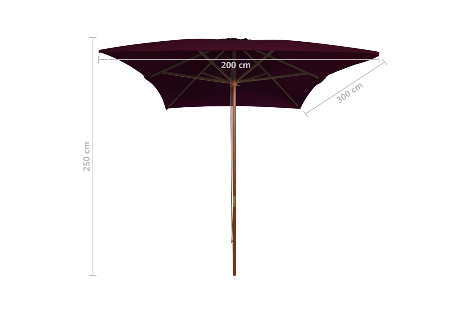 vidaXL 313758 Outdoor Parasol With Wooden Pole Bordeaux Red 200x300cm-6