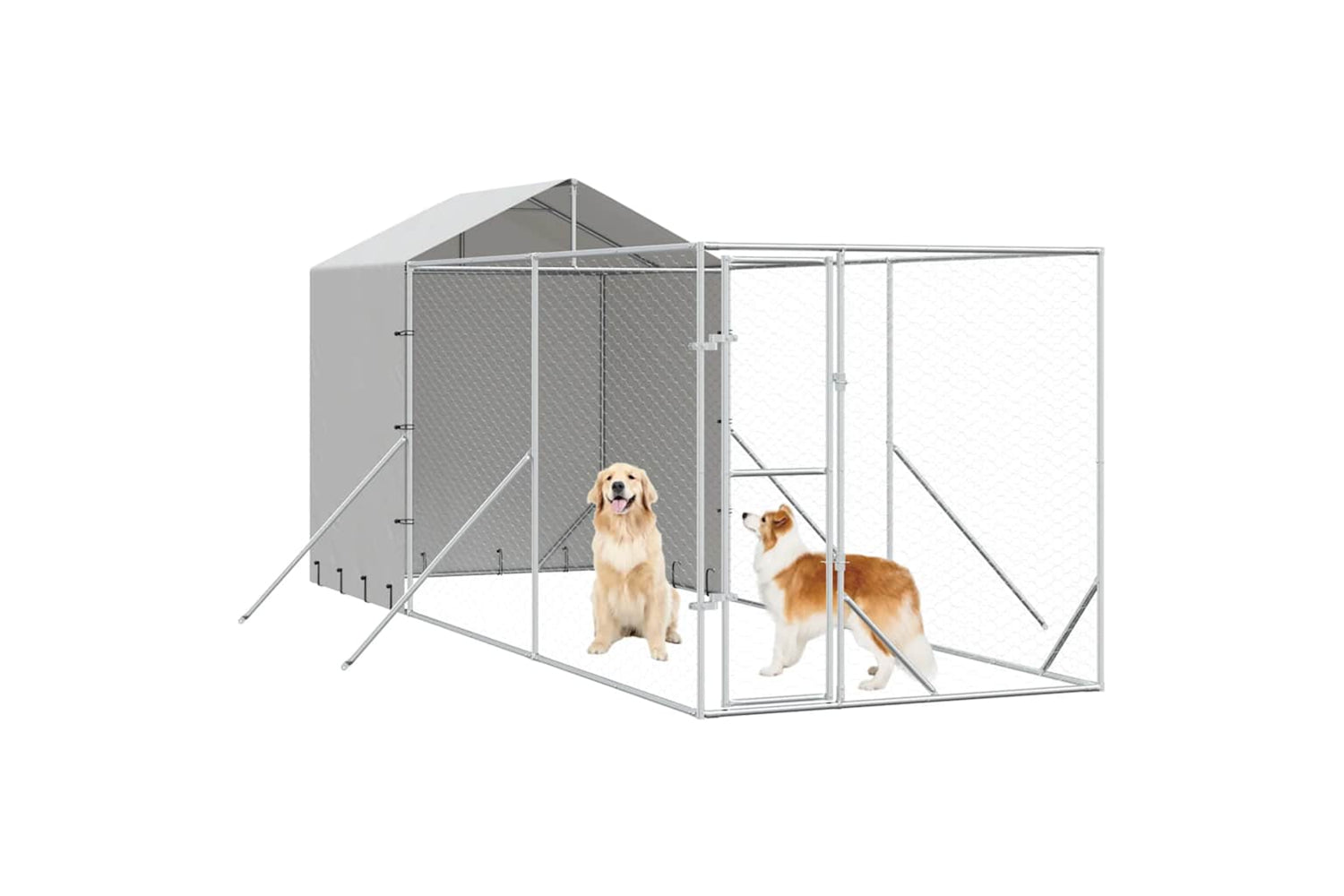 Vidaxl 3190475 Outdoor Dog Kennel With Roof Silver 2x6x2.5 M Galvanised Steel-3