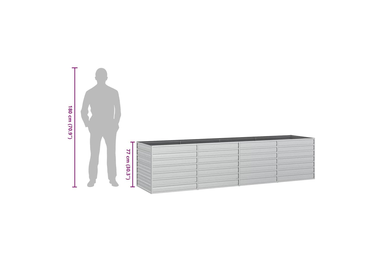 Vidaxl Garden Raised Bed 320x80x77 Cm Galvanized Steel Silver-7