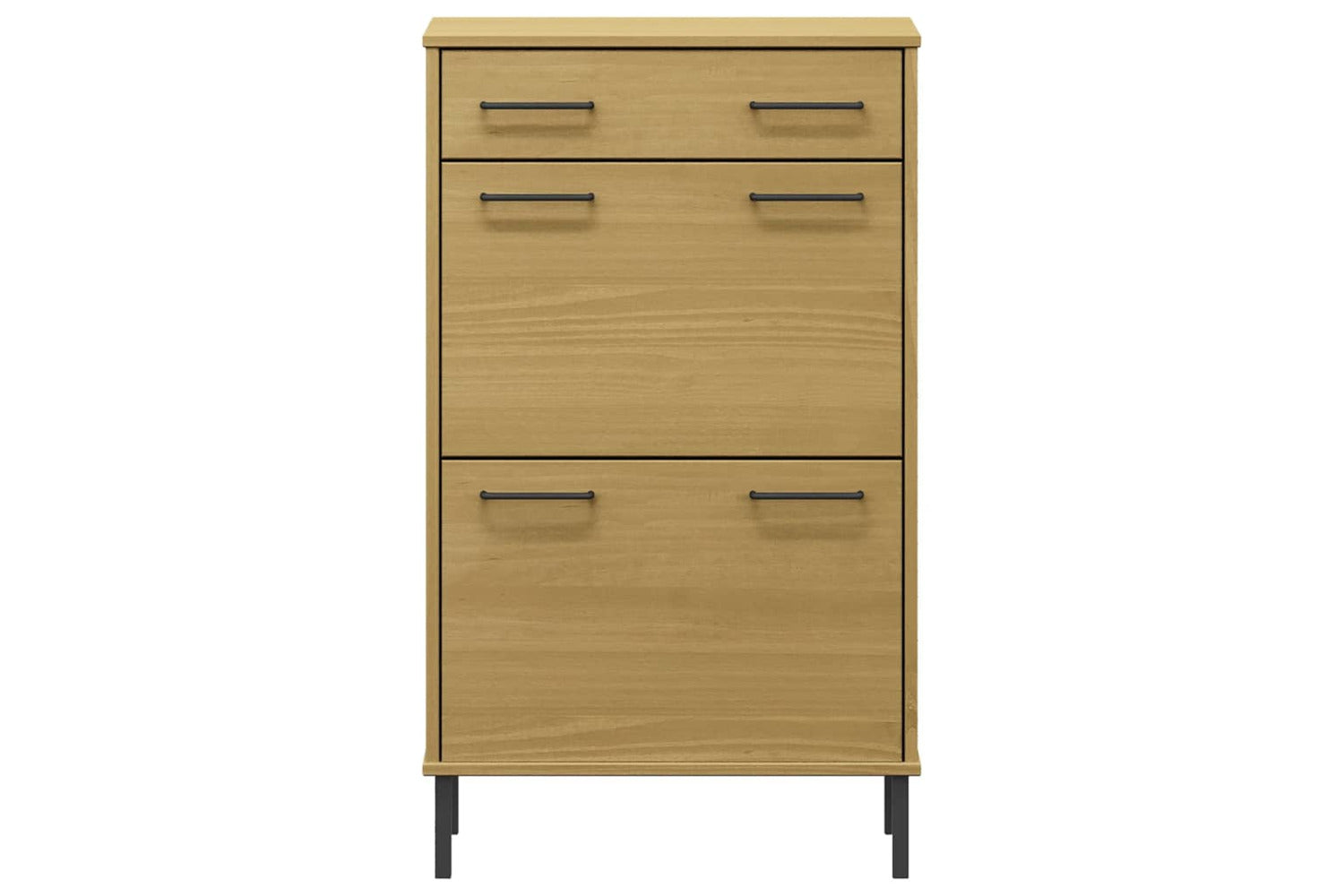 Vidaxl 350982 Shoe Rack With Metal Legs Brown Solid Wood Pine Oslo