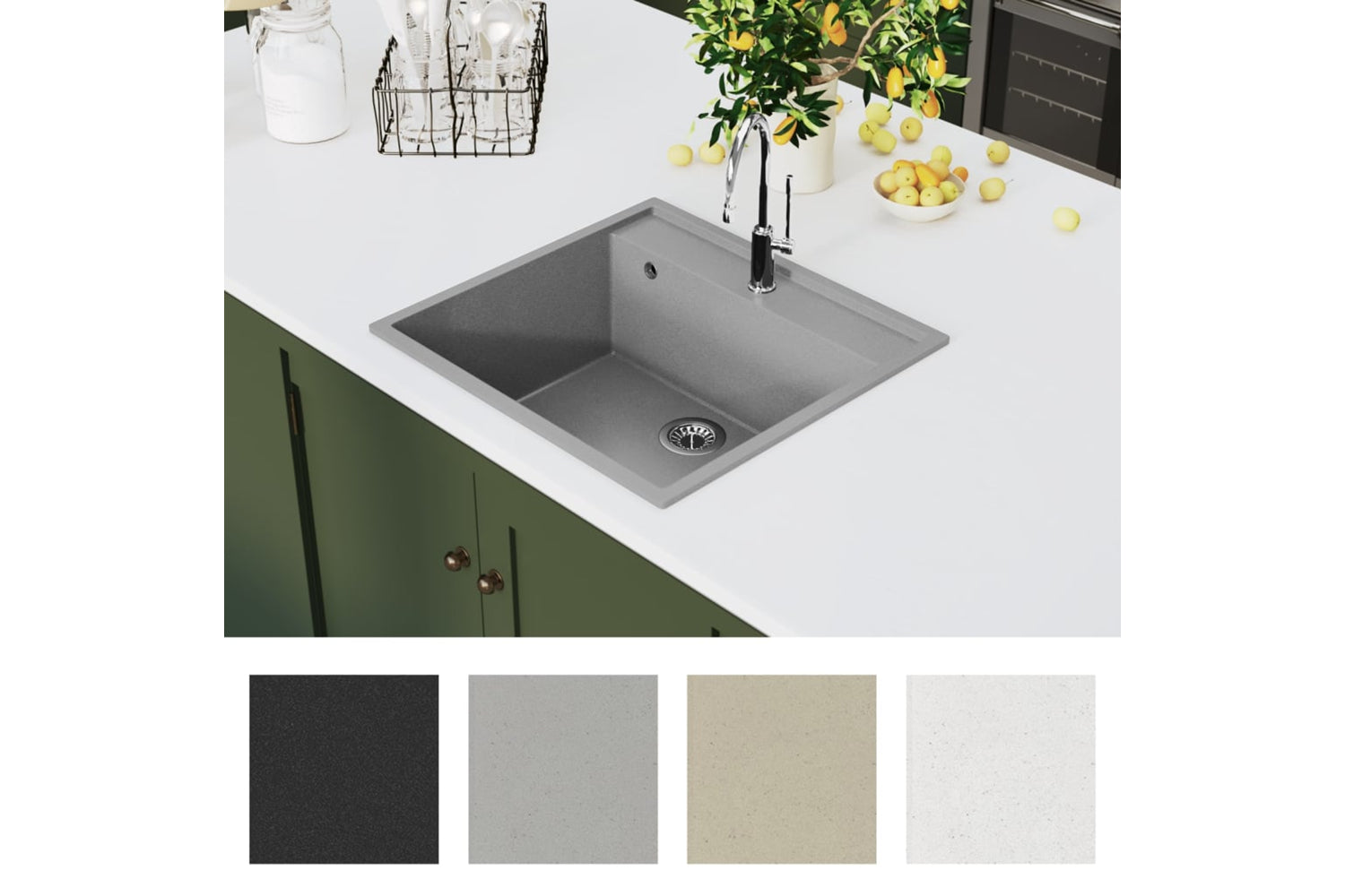 Vidaxl Kitchen Sink With Overflow Hole Grey Granite-5