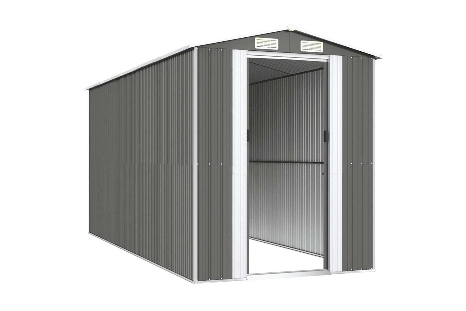 vidaXL 3147441 Garden Shed Light Grey 192x440x223cm Galvanised Steel-3