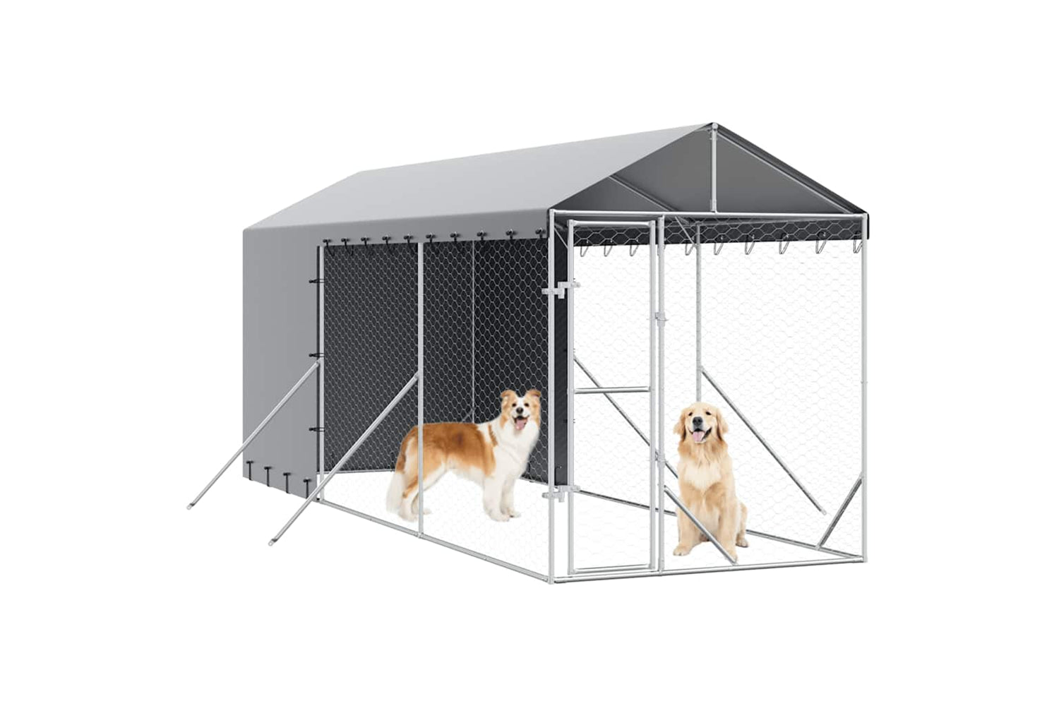 Vidaxl 3190491 Outdoor Dog Kennel With Roof Silver 2x6x2.5 M Galvanised Steel-3