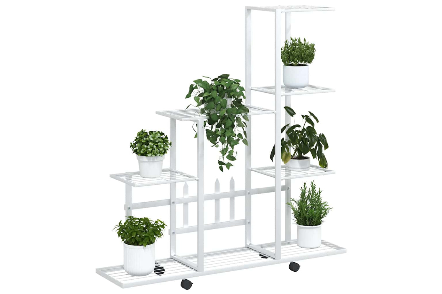 vidaXL 336115 Flower Stand With Wheel 94.5x25x92.5cm White Metal-3