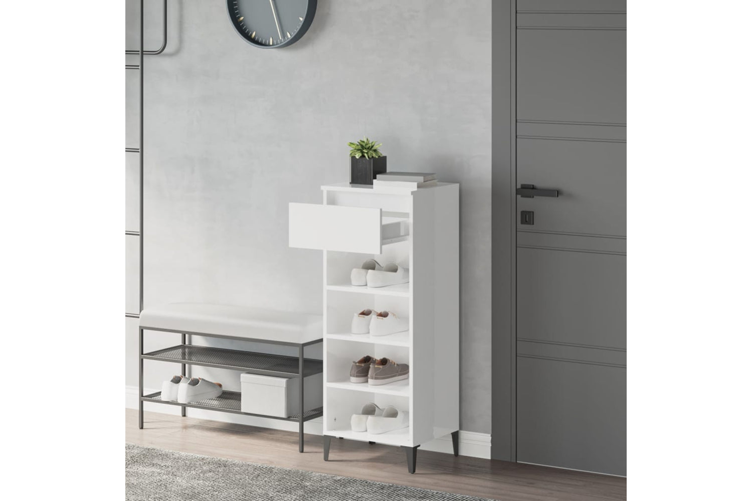vidaXL 819782 Shoe Rack High Gloss White 40x36x105cm Engineered Wood-2